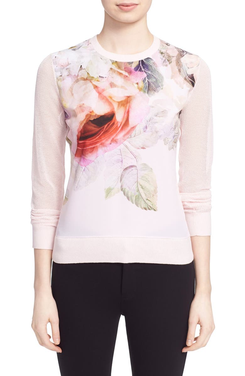 Ted Baker London 'Indiah' Print Front Crewneck Sweater, Main, color,