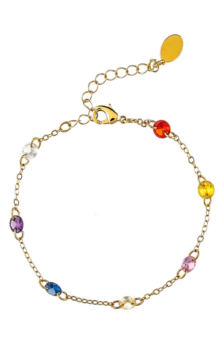 RIVKA FRIEDMAN 18K Gold Plated Multicolor Cubic Zirconia Station Bracelet, Main, color,