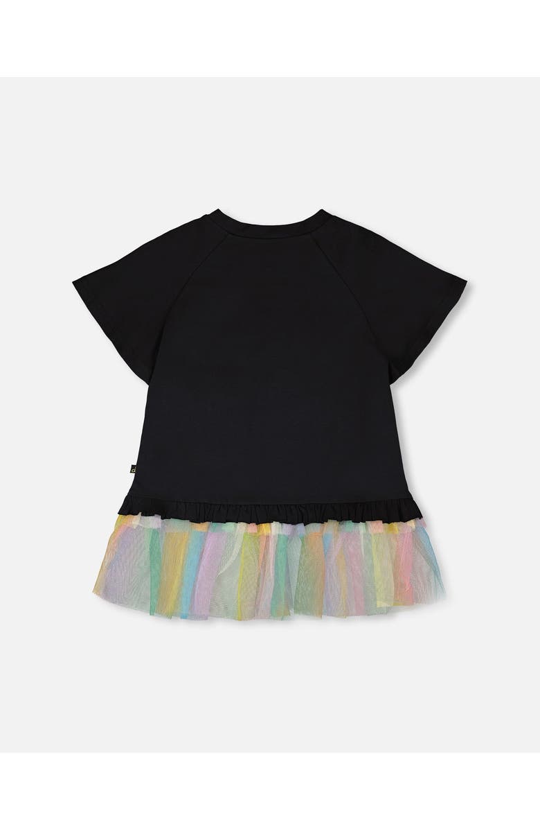 Deux par Deux Organic Cotton Short Sleeve Tunic with Mesh Frill, Alternate, color, Black