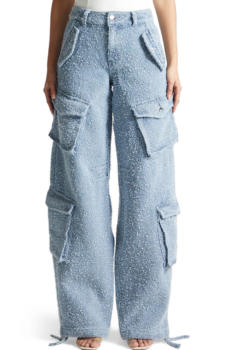 Anne High Waisted Boucle Denim Cargo Pants, Main, color, Mid Blue
