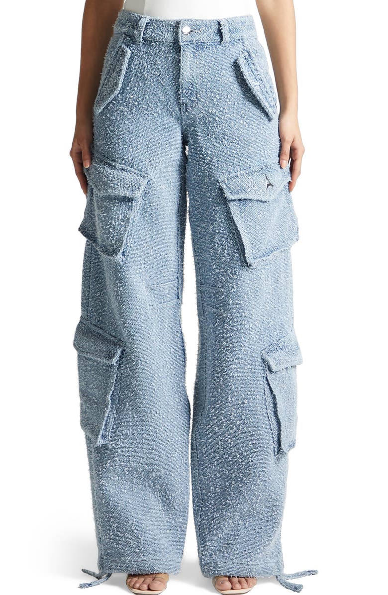 Manière De Voir Anne High Waisted Boucle Denim Cargo Pants, Main, color, Mid Blue
