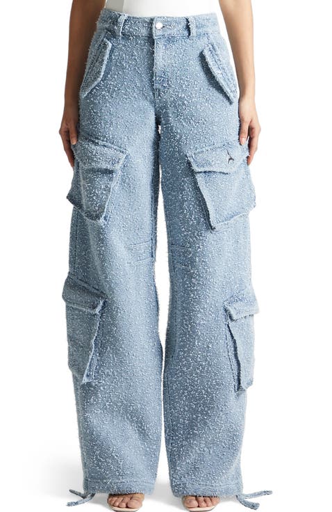 Anne High Waisted Boucle Denim Cargo Pants