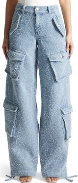 Manière De Voir Anne High Waisted Boucle Denim Cargo Pants