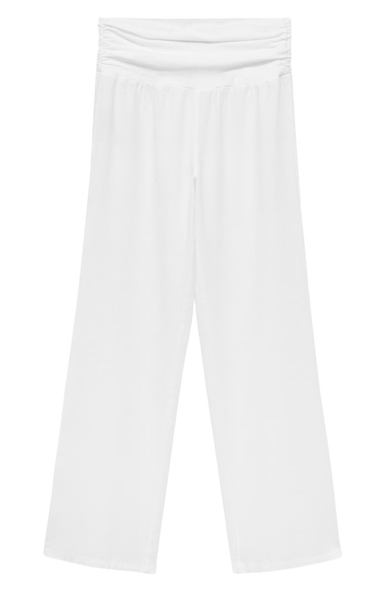 MANGO Drape Waist Wide Leg Linen Blend Pants, Main, color, White