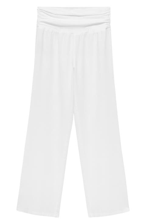 Drape Waist Wide Leg Linen Blend Pants