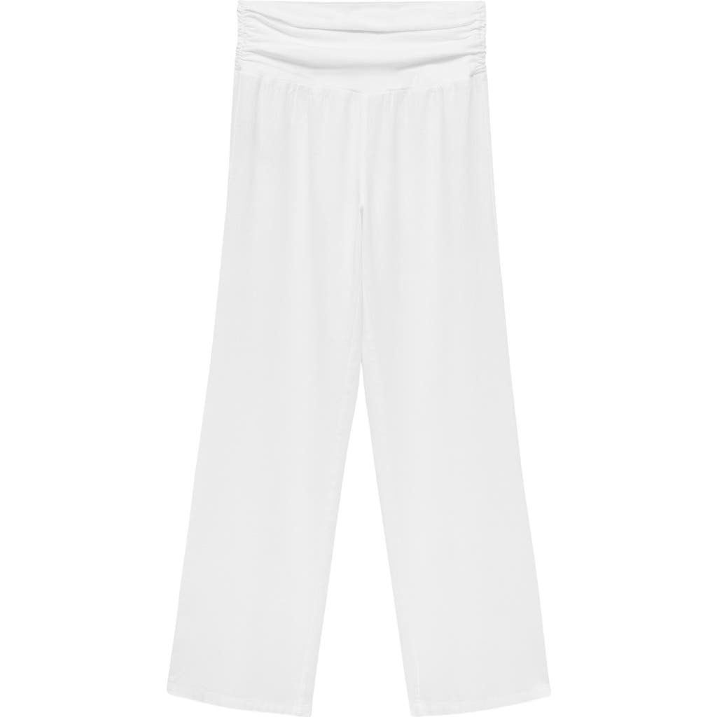 Mango Drape Waist Wide Leg Linen Blend Pants In White