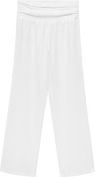 MANGO Drape Waist Wide Leg Linen Blend Pants