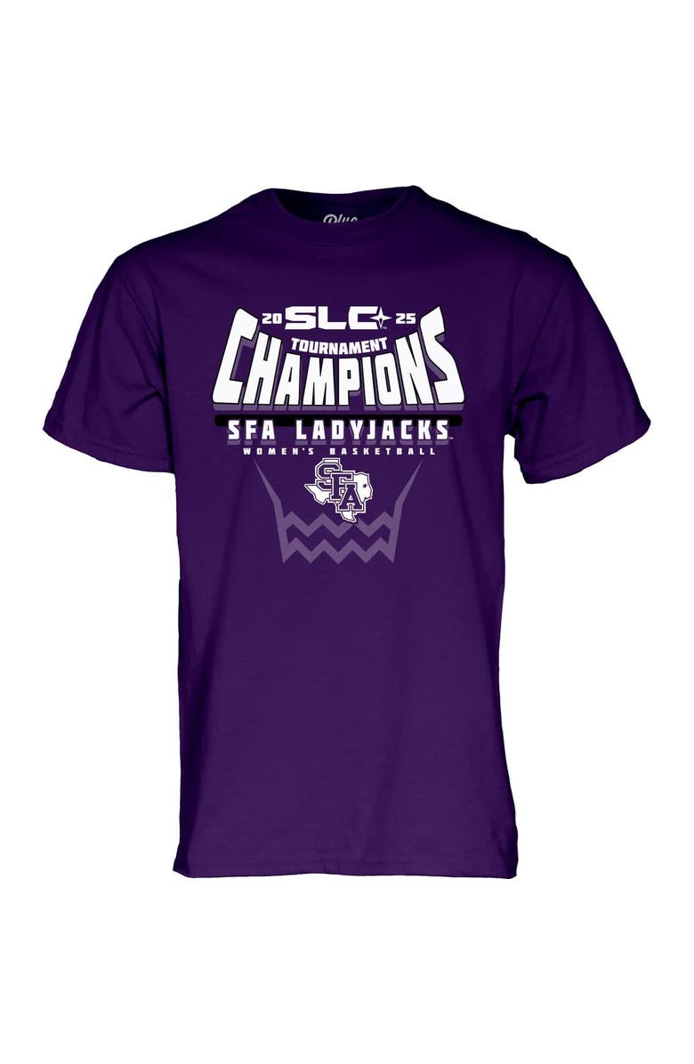 BLUE 84 Unisex Blue 84 Purple Stephen F Austin Ladyjacks 2025 Southland Women's Basketball Conference Tournament Champions T-Shirt, Alternate, color, Purple