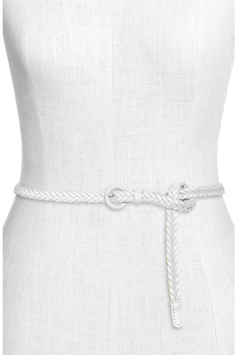 Skinny Braided Leather Belt, Main, color, WHITE
