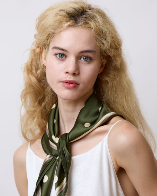 Lost Pattern Nyc Retro Polka Silk Bandana Scarf In Green