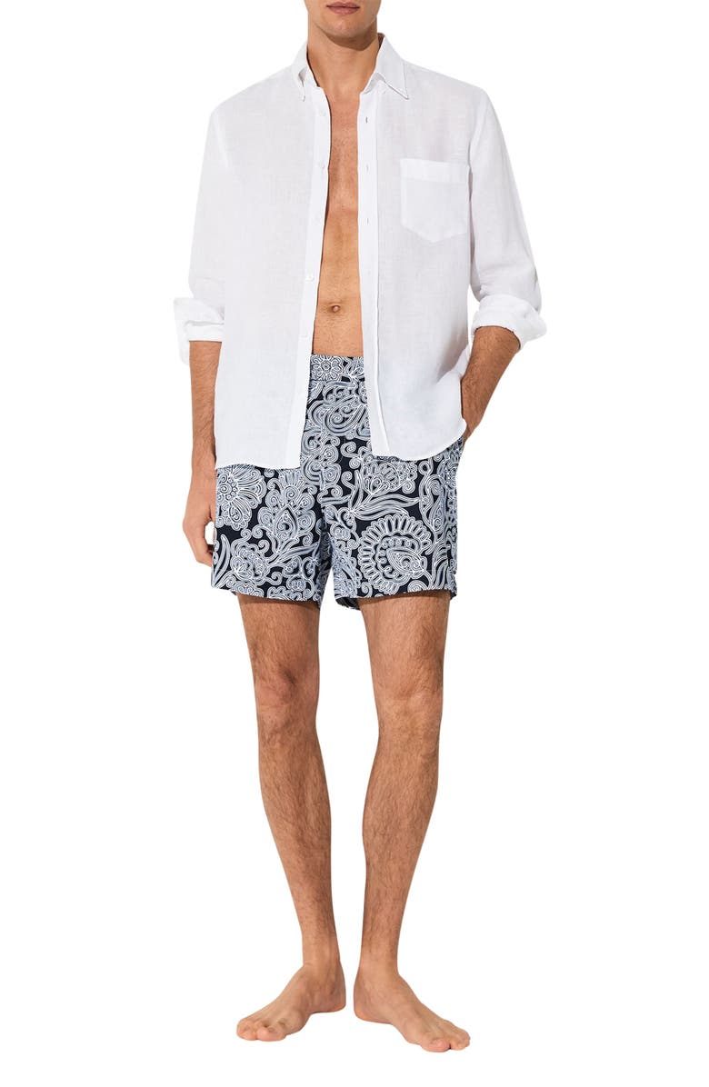 Reiss Fallow Floral Side Adjuster Swim Trunks, Alternate, color, Navy