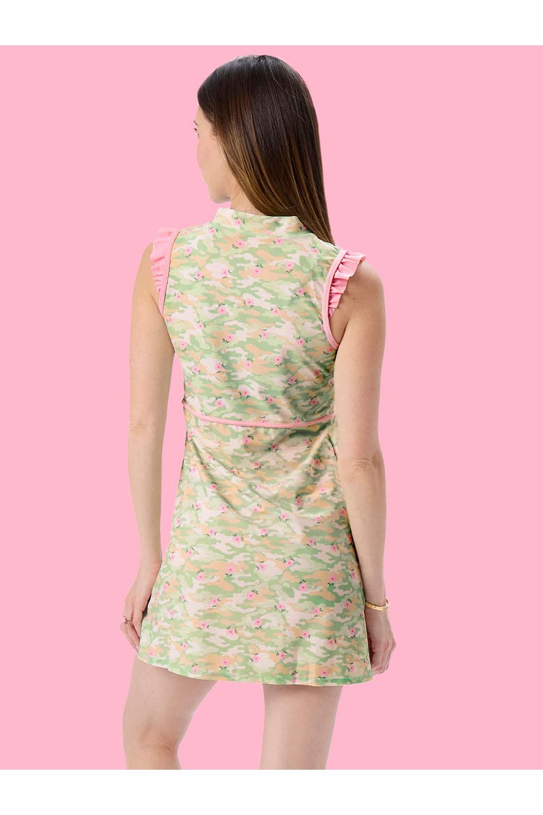 UPF50+ Active Sleeveless Zip Ruffle Sleeve Dress & Bike Short Set, Alternate, color, Sage Blossom Camo