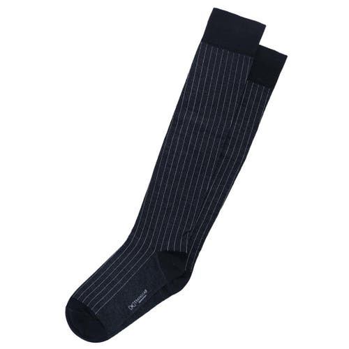 Trafalgar Valentino Vertical Stripe Over The Calf Mercerized Cotton Sock In Black With Ash Stripes