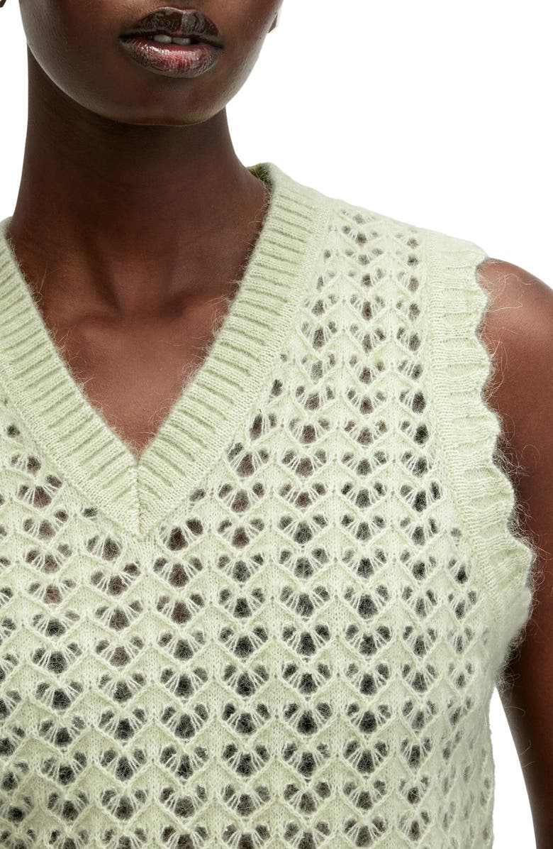 AllSaints Vivian Openwork Sweater Vest, Alternate, color, Earth Green