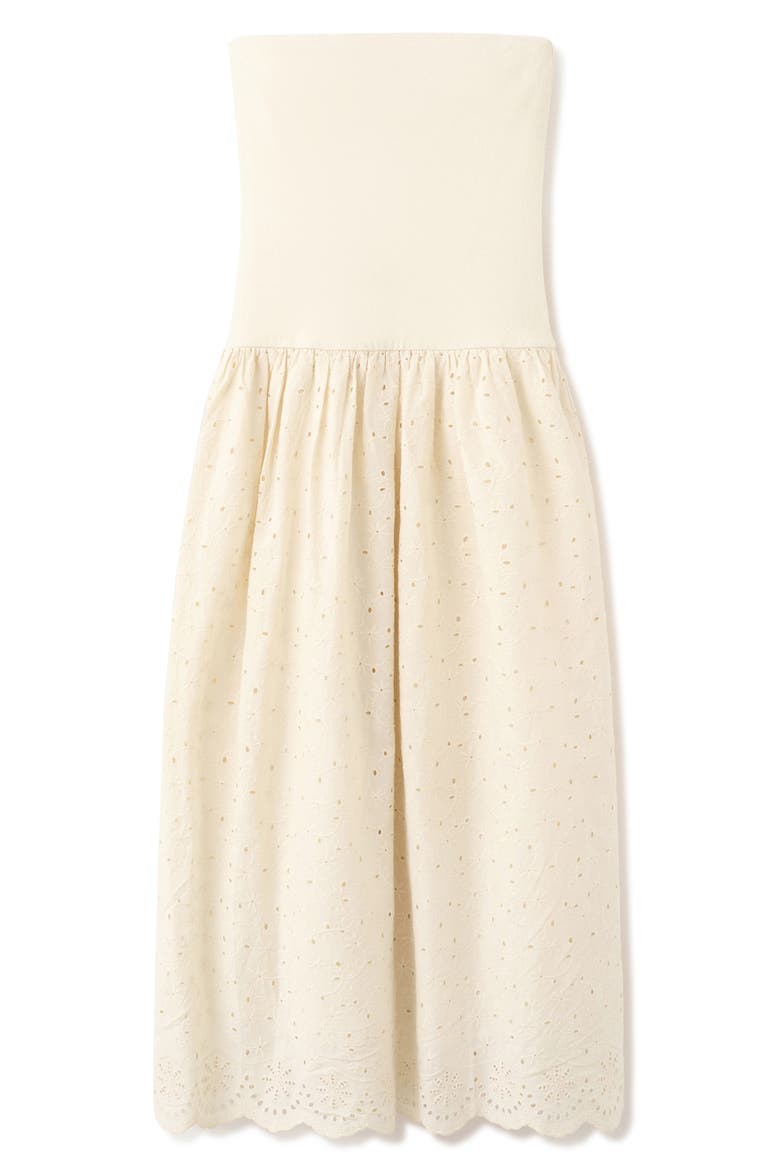 Embroidered Eyelet Strapless Maxi Dress, Alternate, color, SAND
