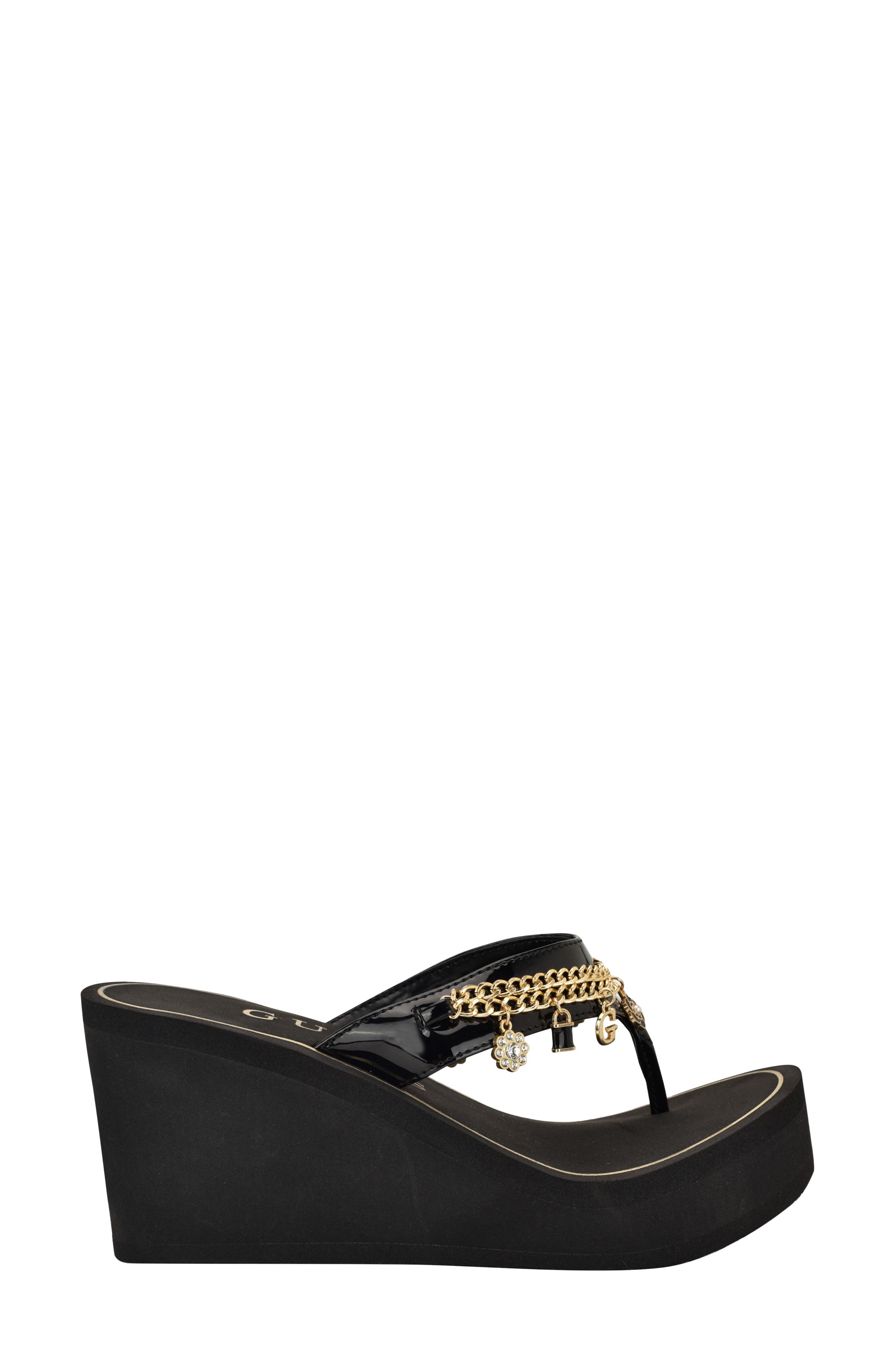 GUESS Sutton Platform Wedge Sandal, Alternate, color, Black