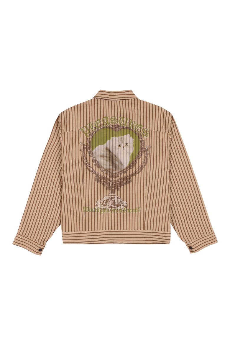 Cat Mirror Stripe Cotton Trucker Jacket, Alternate, color, BEIGE
