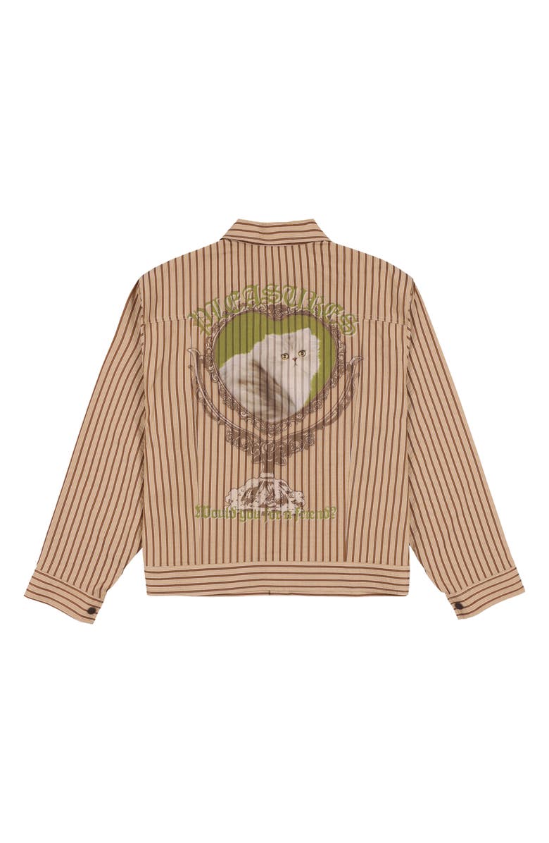 PLEASURES Cat Mirror Stripe Cotton Trucker Jacket, Alternate, color, Beige
