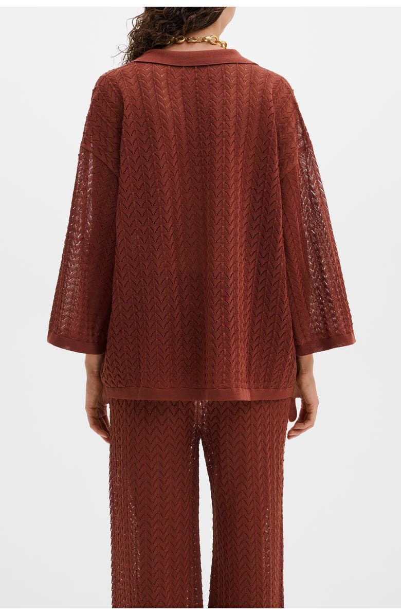 Malina Imene Pointelle Knitted Collared Top, Alternate, color, Rust