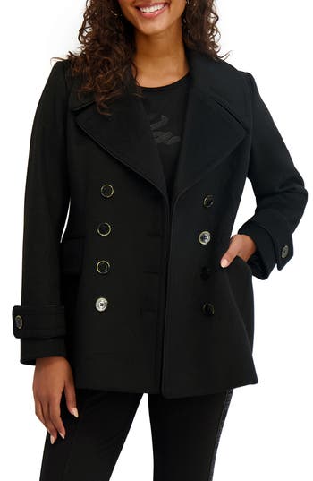 Karl Lagerfeld Paris Piped Double Breasted Coat In Black