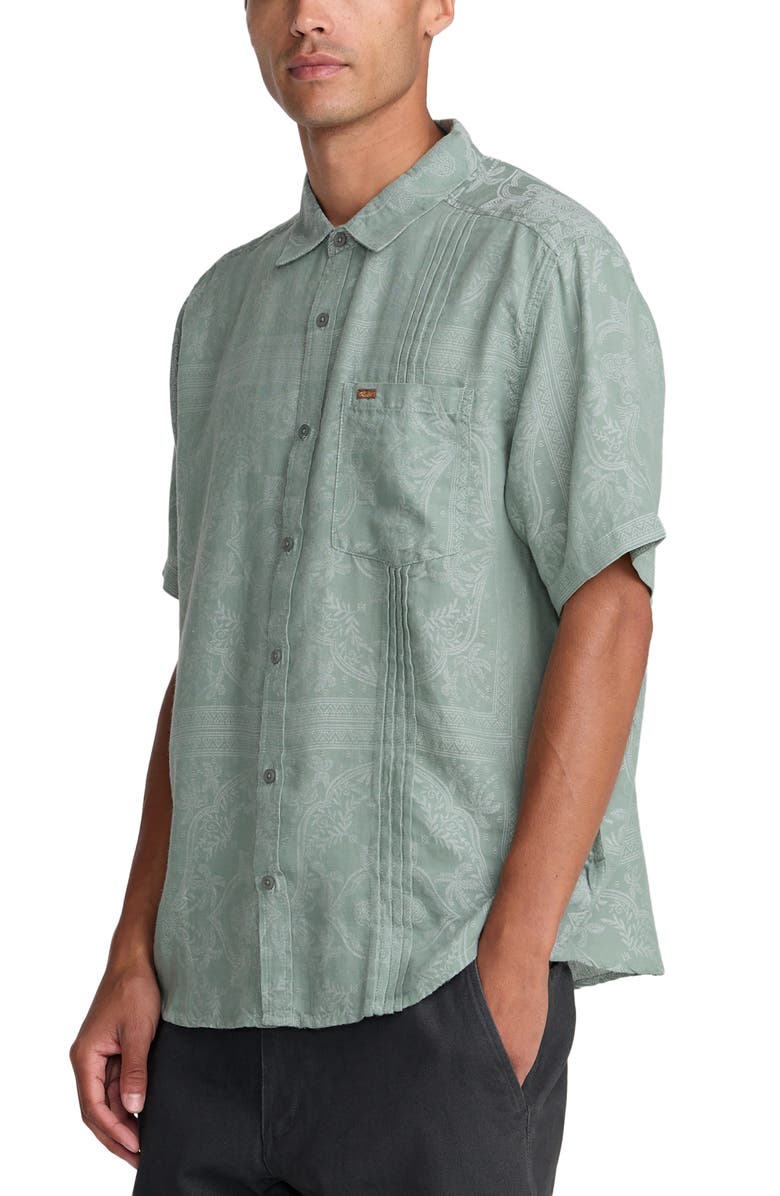RVCA Mellowist Short Sleeve Button-Up Shirt, Alternate, color, Jade