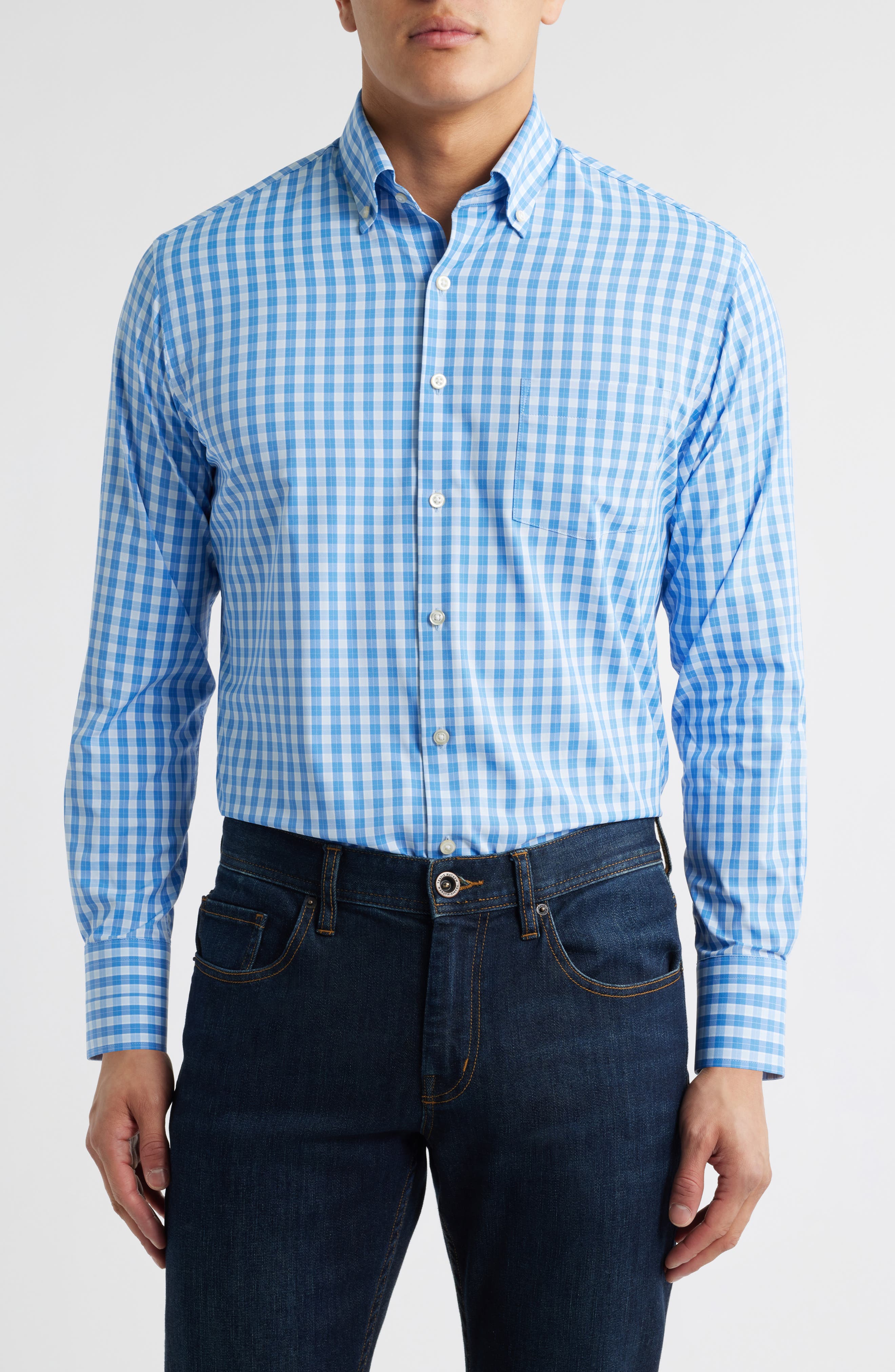 Peter Millar Leven Check Performance Twill Button-Down Shirt