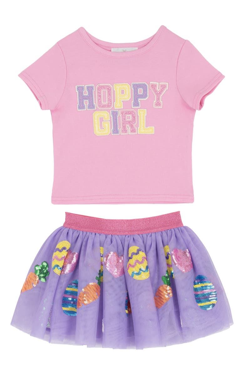 Rare Editions Kids' Bunny Babe T-Shirt & Sequin Skirt Set, Main, color, Pink