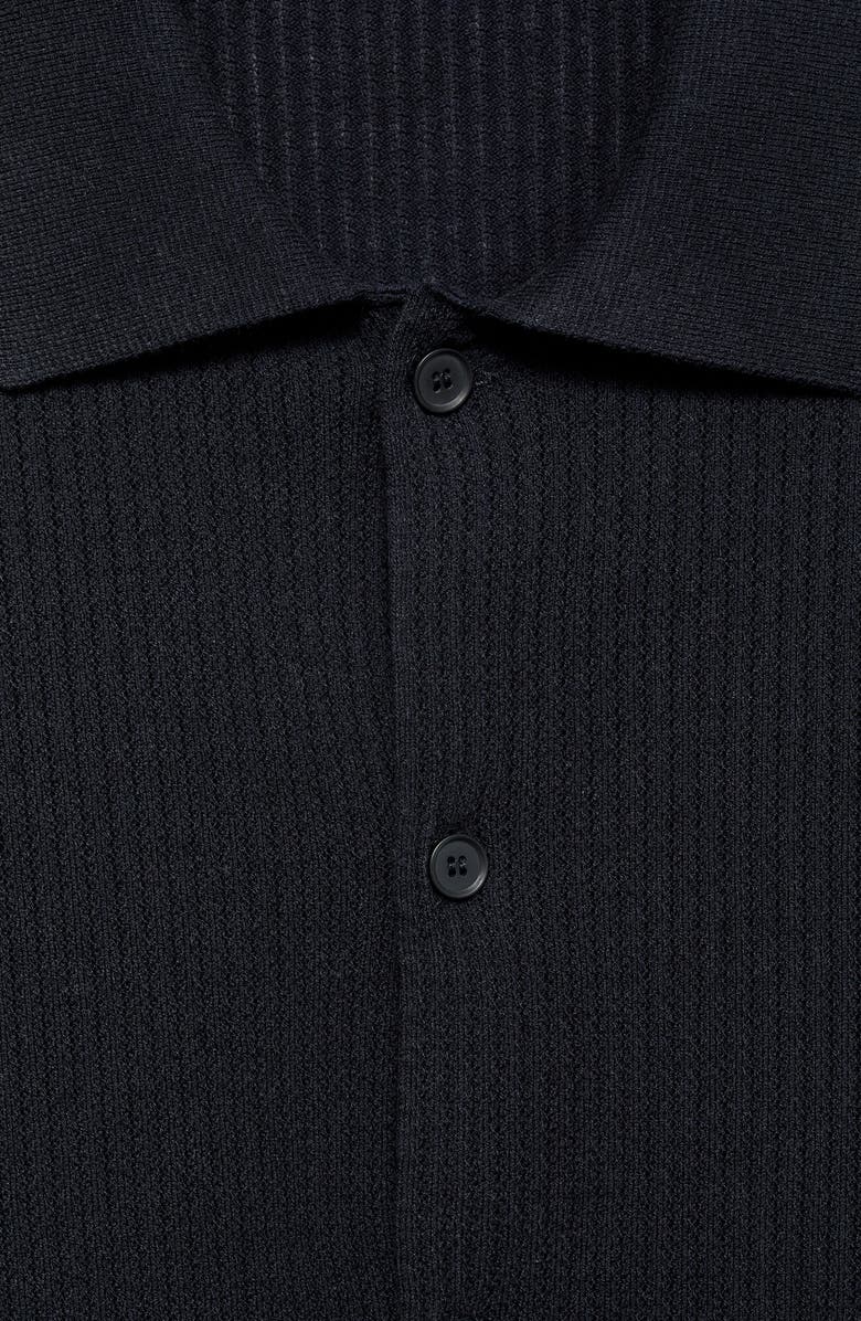 MANGO Short Sleeve Rib-Knit Button-Up Shirt, Alternate, color, Navy