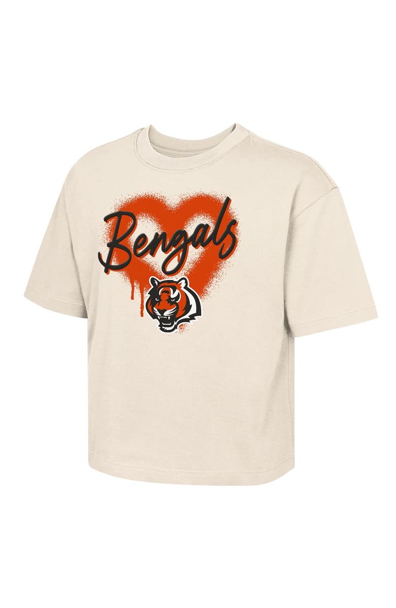 Outerstuff Girl's Youth Outerstuff Cream Cincinnati Bengals Spray Heart Boxy T-Shirt, Alternate, color, 
