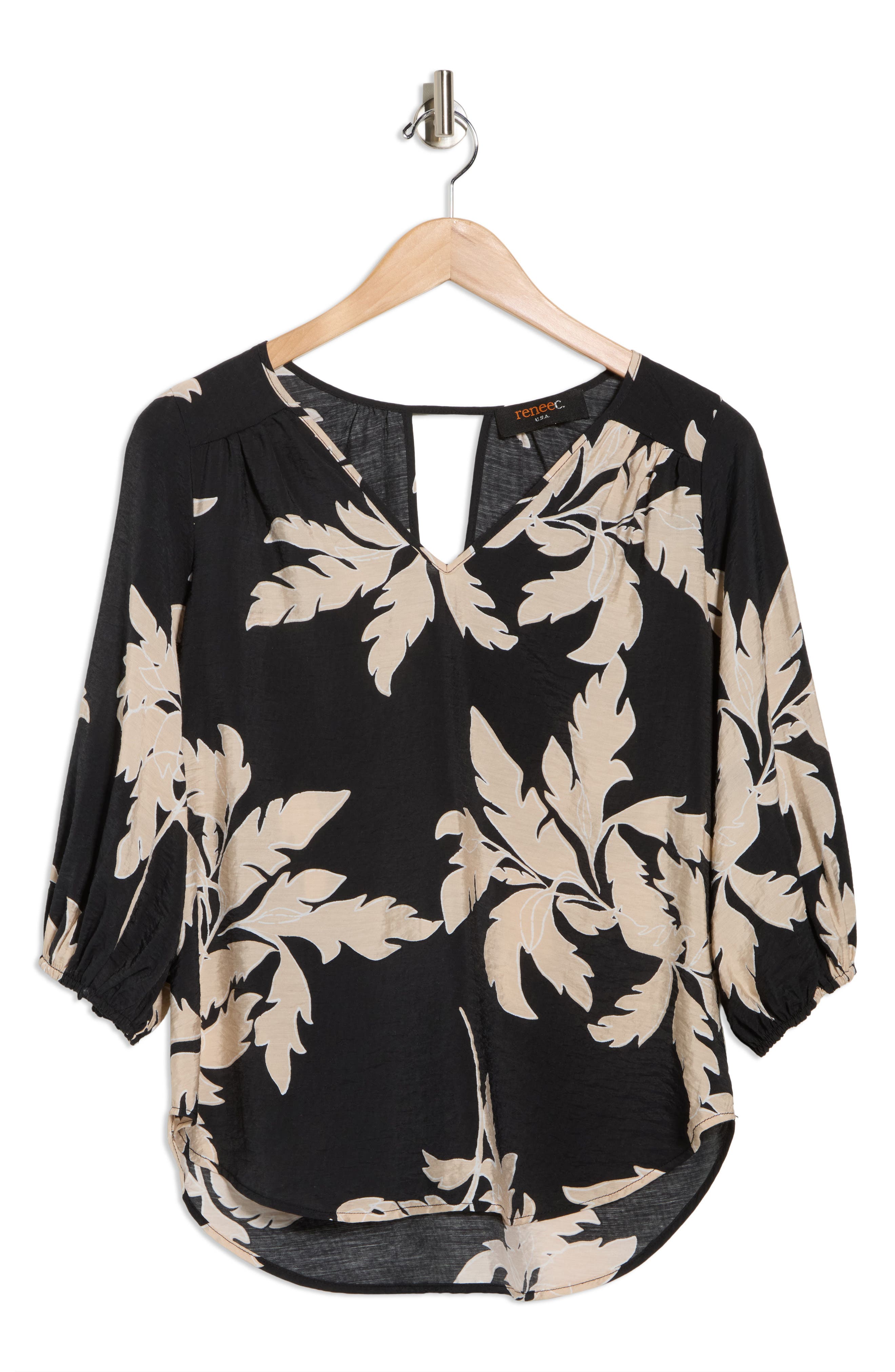 Renee C Floral V-Neck Keyhole Top (Women) | Nordstromrack