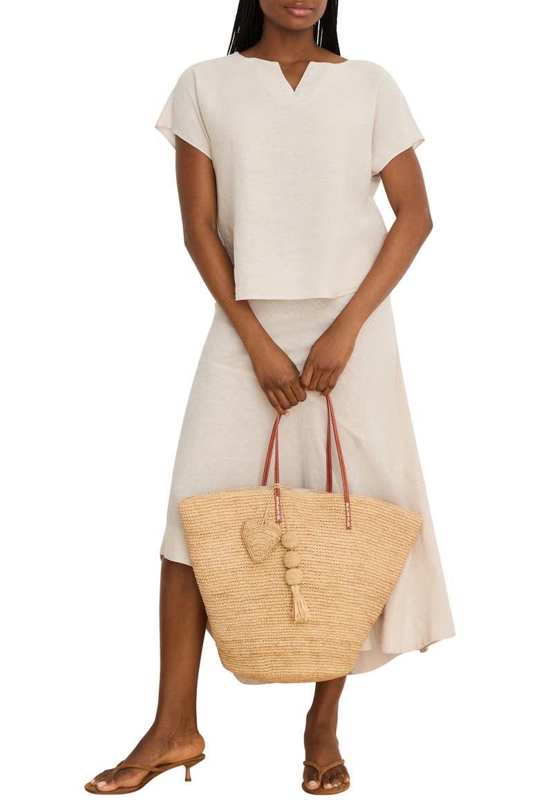 Rumba Linen Blend Split Neck Top, Alternate, color, NEUTRAL MIX