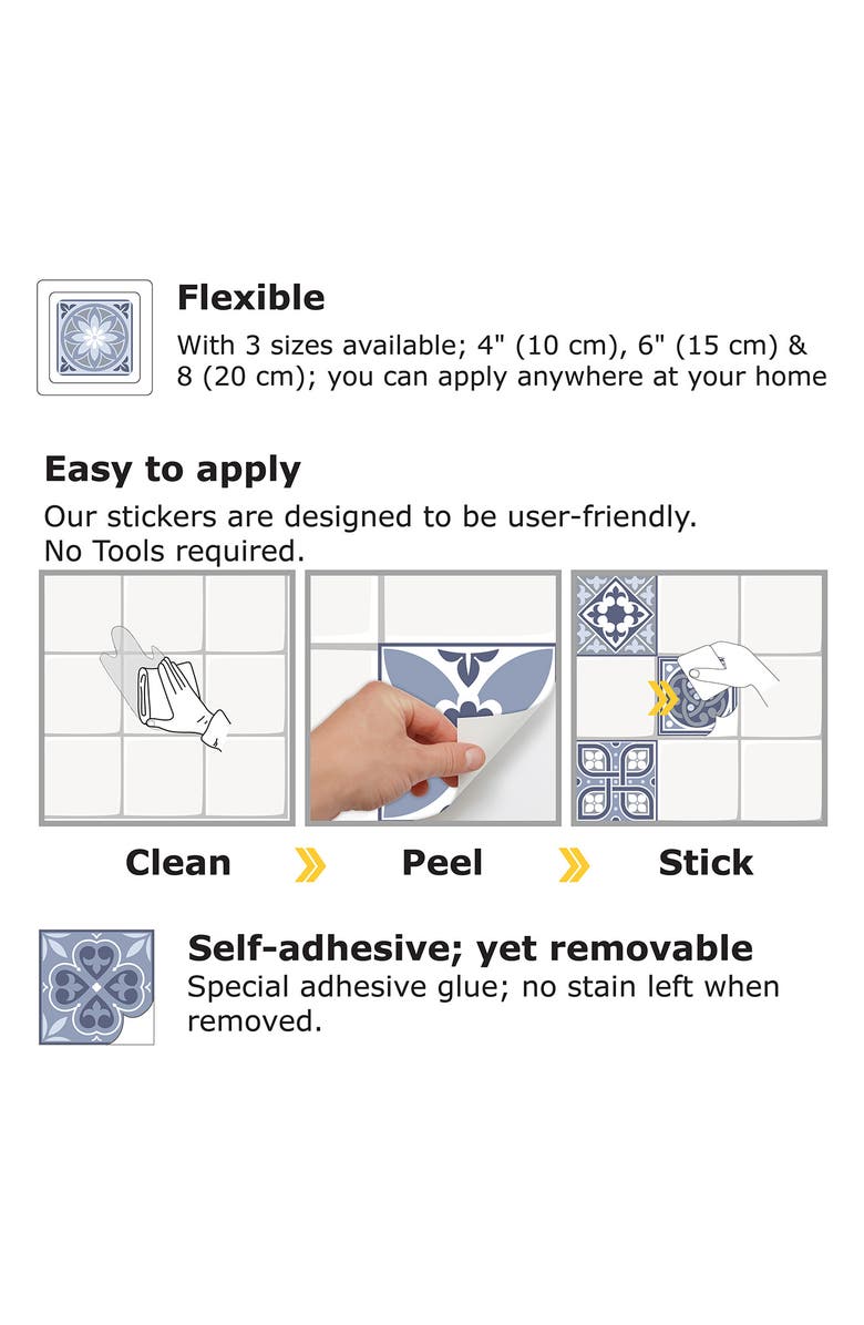 WALPLUS Lisbon Blue 120-Piece Tile Sticker Set, Alternate, color, 
