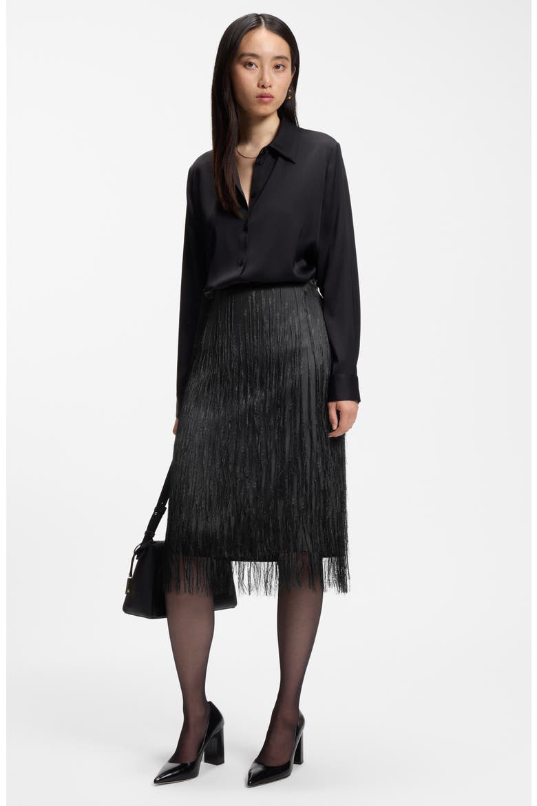 Vafray Fringe Midi Skirt, Alternate, color, BLACK