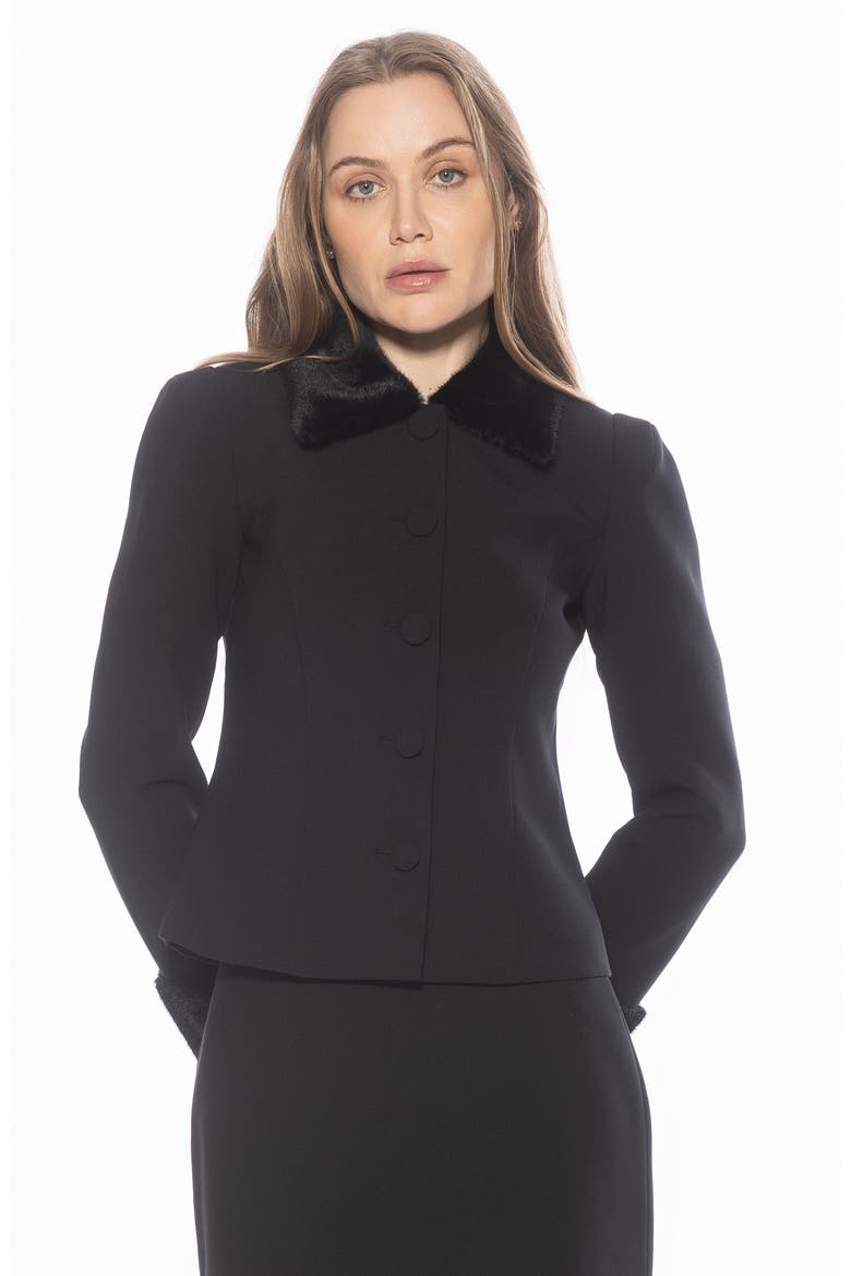 Fran Faux Fur Trim Twill Jacket, Alternate, color, BLACK