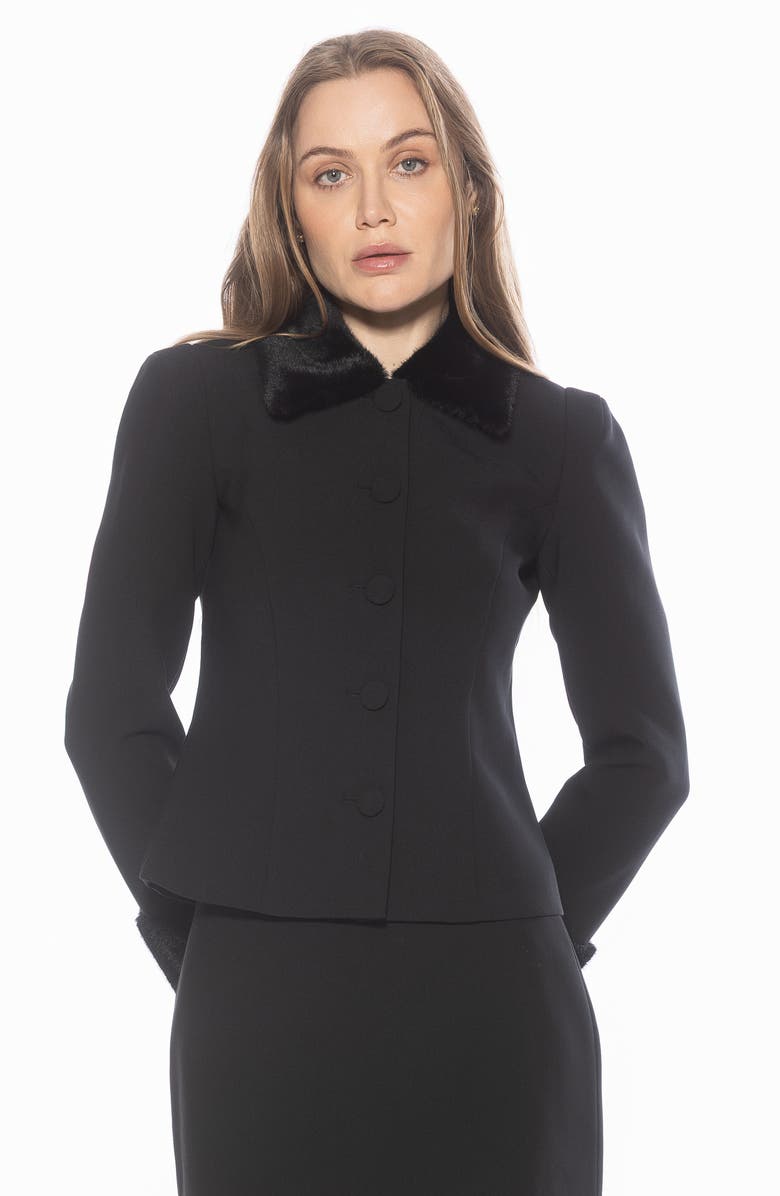 Alexia Admor Fran Faux Fur Trim Twill Jacket, Alternate, color, Black