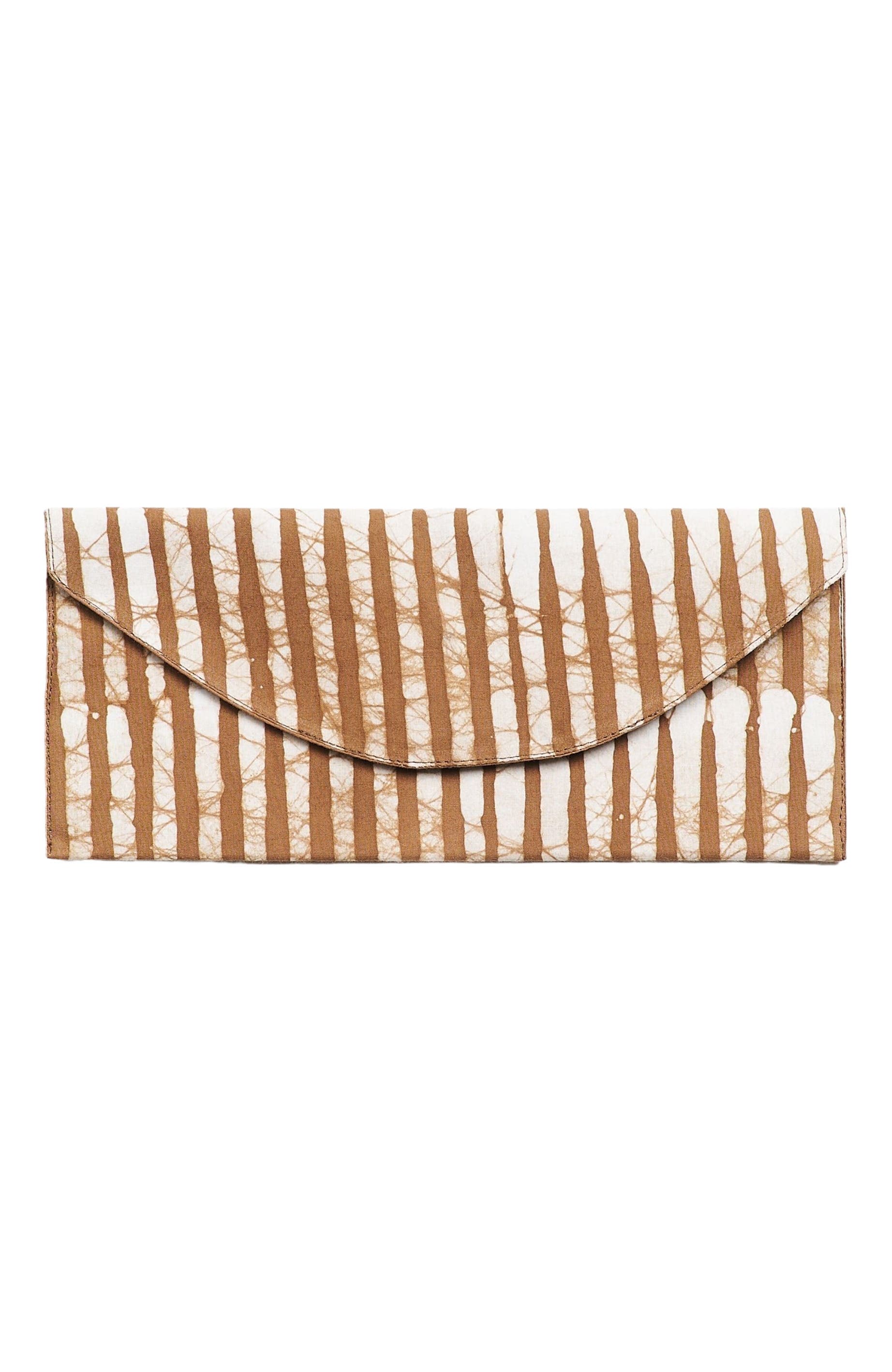 Studio Variously Oak Brown Stripes Cotton Wax Block Printed Zero Waste Envelope Pouch, Alternate, color, Default Title