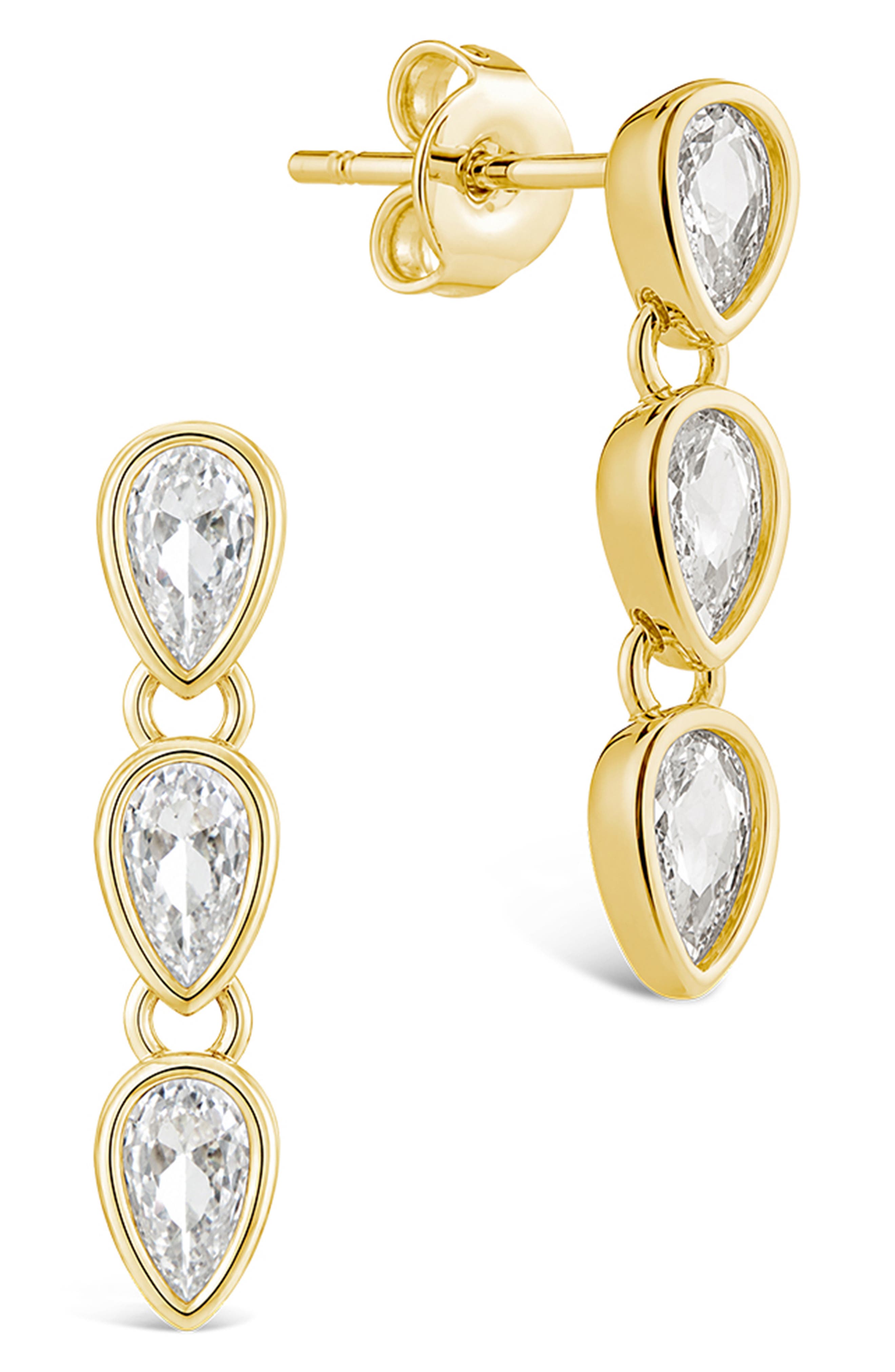14k Gold Plated Cubic Zirconia Triple Drop Earrings