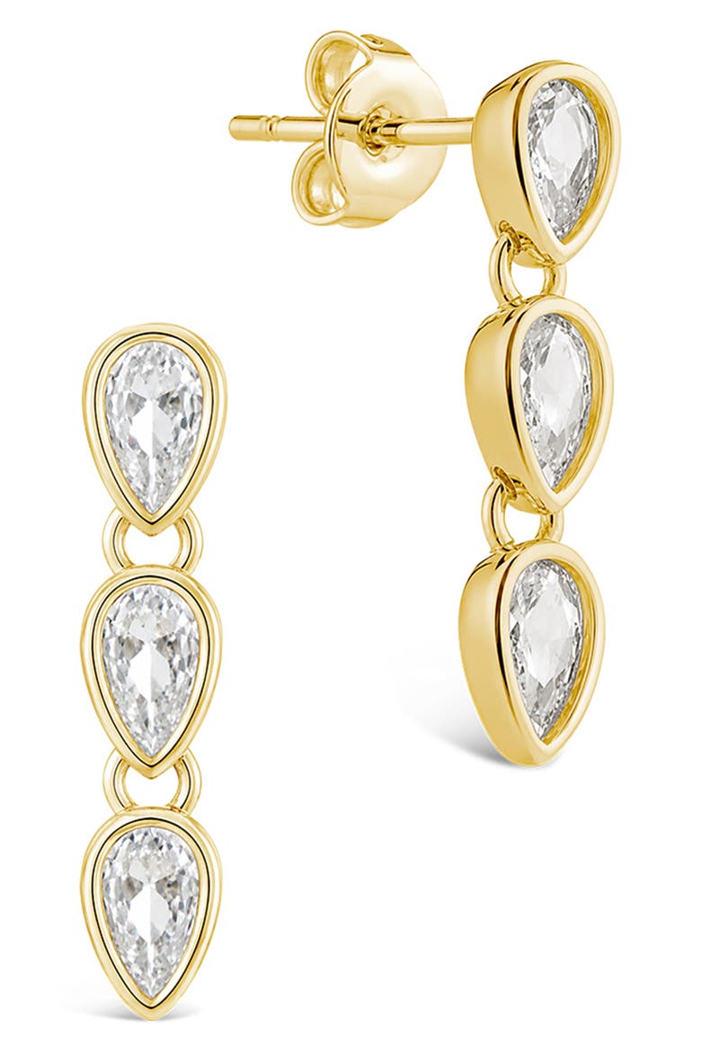 14k Gold Plated Cubic Zirconia Triple Drop Earrings, Main, color, GOLD