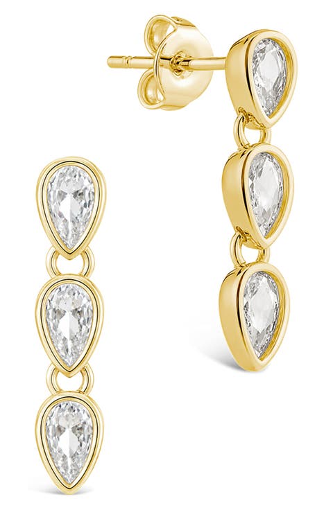 14k Gold Plated Cubic Zirconia Triple Drop Earrings
