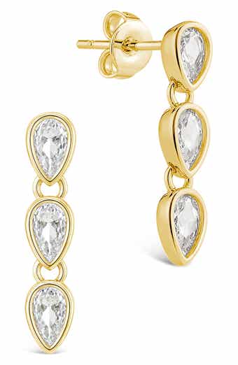 14k Gold Plated Cubic Zirconia Triple Drop Earrings