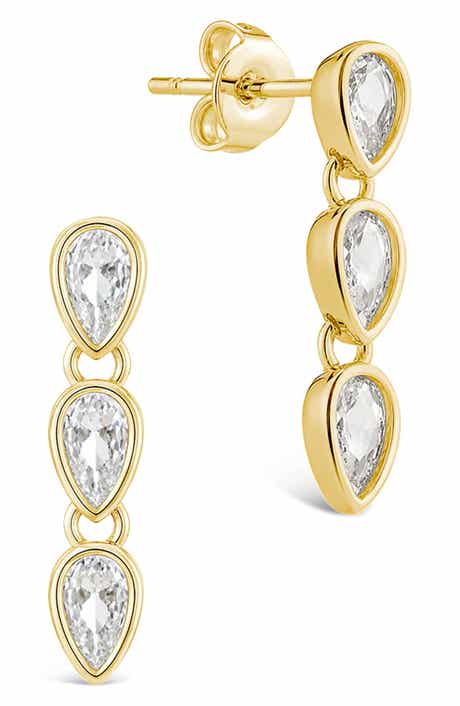14k Gold Plated Cubic Zirconia Triple Drop Earrings