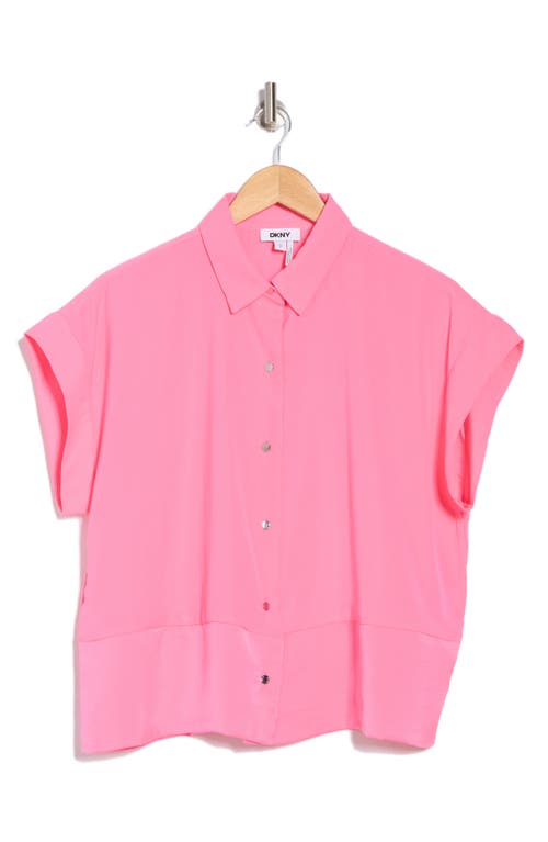 Dkny Short Sleeve Satin Button-up Shirt In Pink