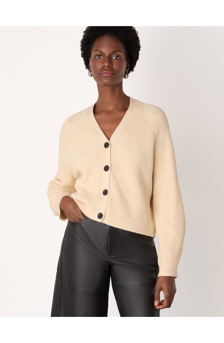 Whistles Cotton V-Neck Cardigan, Main, color, Ivory