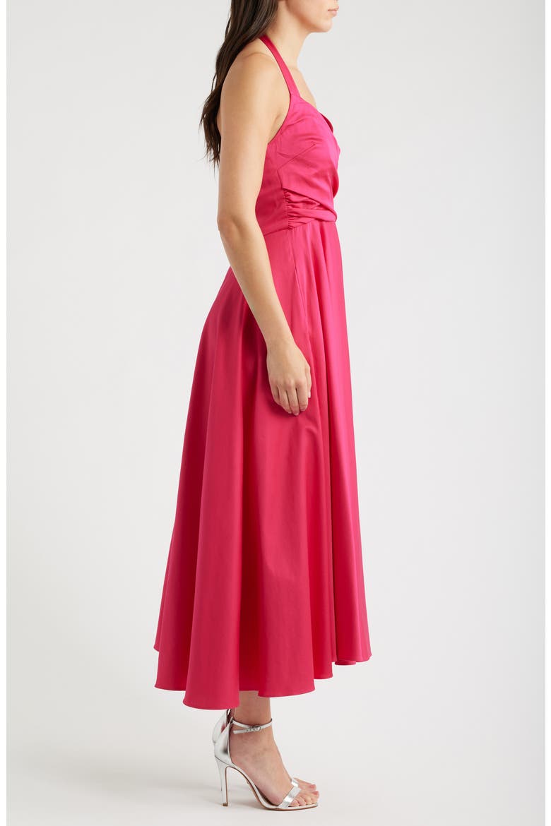 Noelle Stretch Cotton Halter Midi Dress, Alternate, color, CERISE