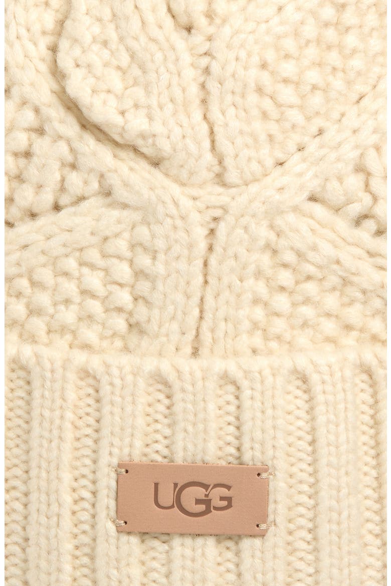 Faux Fur Pompom Cable Knit Beanie, Alternate, color, CREAM