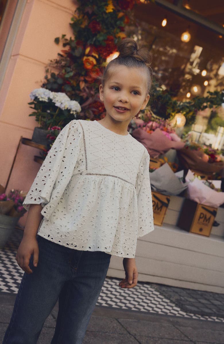 NEXT Kids' Embroidered Eyelet Angel Sleeve Cotton Top, Alternate, color, 