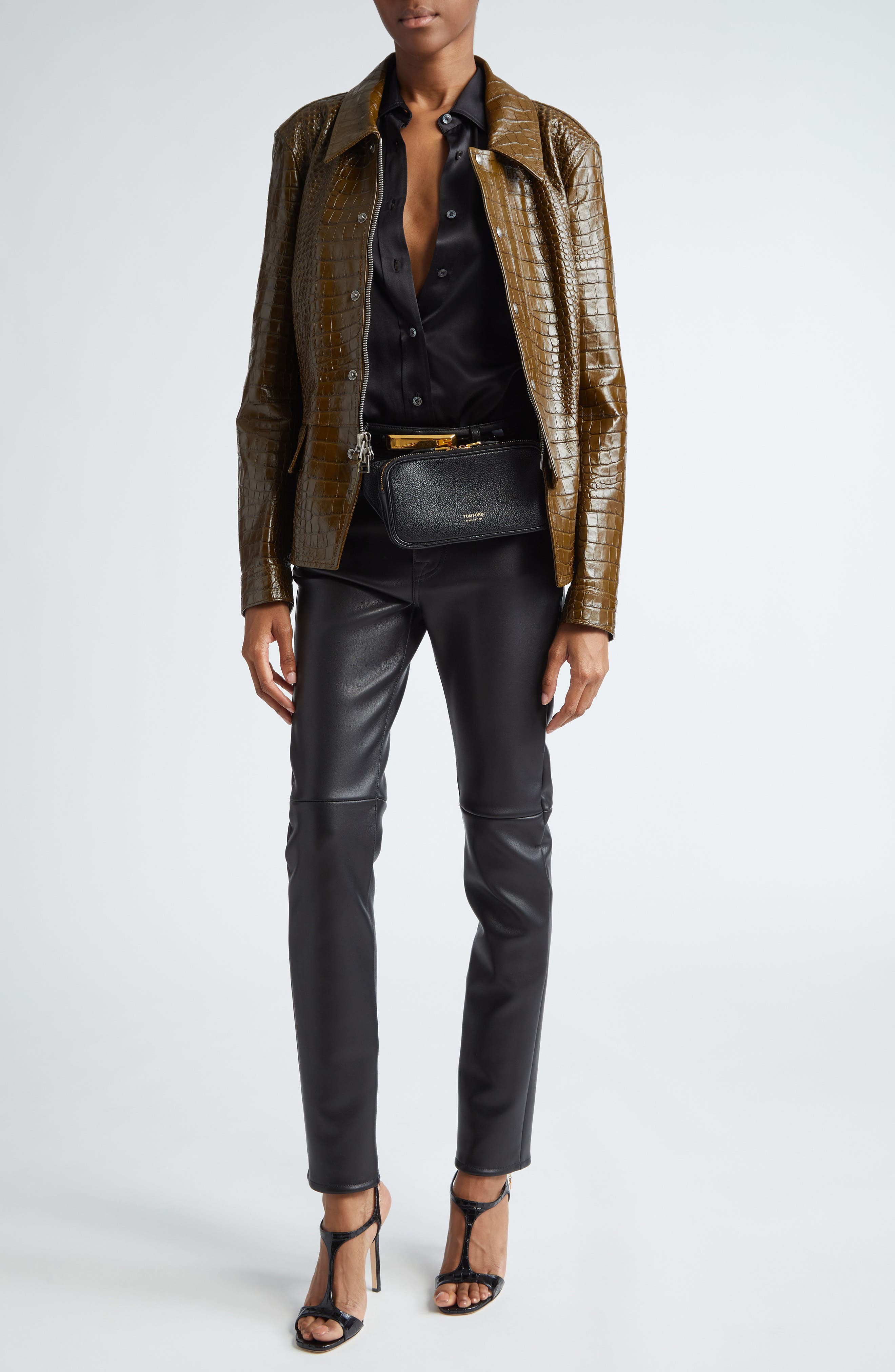 TOM FORD Small Croc Embossed Waist Bag, Alternate, color, 