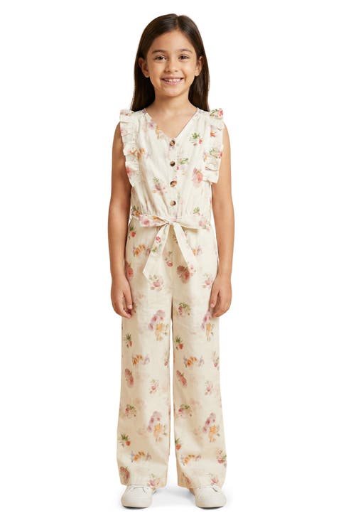 Kids' Floral Print Flutter Sleeve Jumpsuit (Big Kid)