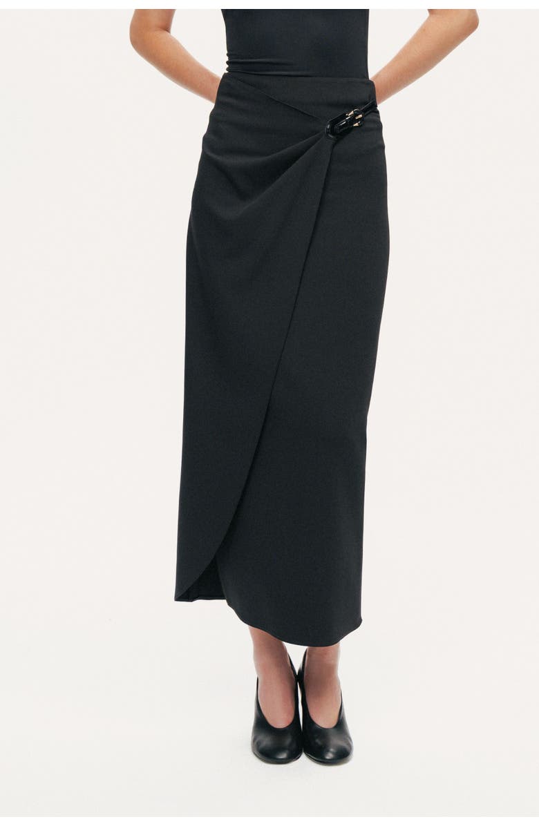 Nocturne Ring-Buckle Asymmetric Wrap Maxi Skirt, Main, color, Black