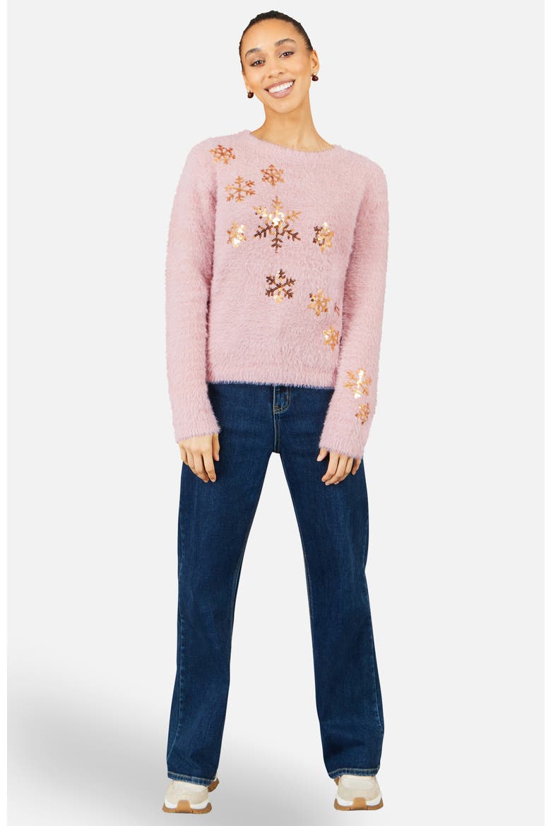 Sequin Snowflake Fluffy Jumper, Alternate, color, Blush